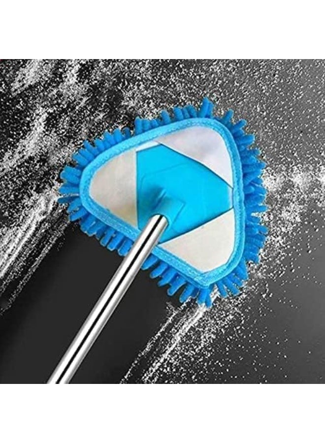 شرشوبة صغيرة من المايكروفايبر دوارة بزاوية 180 درجة مع مقبض قابل للتعديل لتنظيف الأرضيات والحوائط والسقف والحمام والمطبخ وغسيل السيارات، مساحة تلسكوبية قابلة لإعادة الاستخدام والغسل (أزرق فاتح) - Image 4